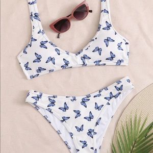 butterfly print ribbed bikini